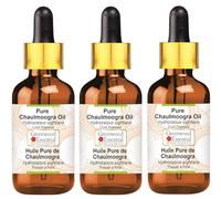 Greenwood Essential Huile de chaulmoogramme naturelle (Hydnocarpus wightiana) avec compte-gouttes en verre, pressée à froid, 100 ml x 3 (10 oz)