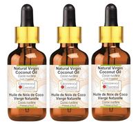 Greenwood Essential Huile de coco vierge naturelle (Cocos nucifera) avec compte-gouttes en verre pressée à froid 100 ml x 3 (10 oz)