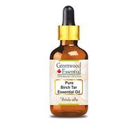 Greenwood Essential Huile essentielle de goudron de bouleau naturelle (Betula alba) avec compte-gouttes en verre, distillée à la vapeur, 5 ml
