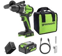 Greenworks 24 V DD590A1 Marteau perforateur sans fil 880 lb 90 Nm (Li-Ion, avec batteries USB 4 Ah, chargeur 60 W, câble 100 W et sac S)
