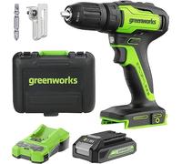 Greenworks 24 V Perceuse Visseuse sans fil, Couple 35 Nm, Moteur Brushless, 18 niveaux de couple, 13 mm Mandrin de perceuse, boîte de vitesses à 2 vitesses, Batterie 2Ah et Chargeur, Valise