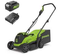 Greenworks 24V 33cm Brushless Tondeuse à Gazon sans Fil, Hauteur de Coupe 25-70mm, 2 Fonctions, avec Sac 30L (avec 4Ah Batterie et Chargeur)