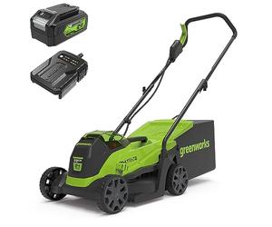 Greenworks 24V 33cm Brushless Tondeuse à Gazon sans Fil, Hauteur de Coupe 25-70mm, 2 Fonctions, avec Sac 30L (avec 4Ah Batterie et Chargeur)