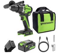 Greenworks 24V Cordless Brushless 90Nm batteries Perceuse Visseuse, Qualité professionnelle, embrayage 21, batterie USB-C de 4.0Ah, chargeur rapide USB-C de 65W et câble USB C à USB C (1m) DD590