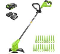 Greenworks 24V Coupe-Bordures sans Fil pour Moyens Jardins, Hauteur réglable, Largeur de Coupe 25 cm, 20 Couteaux Clients Inclus, Batterie 2.0 Ah et Chargeur, Barre de Guidage télescopique réglable