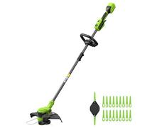 Greenworks 24V Coupe-Gazon avec Batterie & Coupe-Bordures avec Roue pour Jardins de Taille Moyenne, 33cm de Largeur de Coupe, INCL. Bobine de Fil de 2mm & 20 Lames en Plastique
