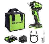 Greenworks 24V Perceuse à percussion sans balai 220Nm, Prise hexagonale 1/4", Batterie USB-C 2,0Ah, Chargeur USB-C 30W & Câble tressé de 3,3 ft, Compatible avec iPhone/iPad/Samsung et plus