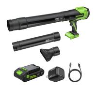 Greenworks 24V Souffleur sans Fil avec Batterie 4Ah & Chargeur Rapide 65W PD, 209km/h 7,65m³/Min Souffleur Électrique Puissant pour Jardin, Terrasse & Voiture, Vitesse Variable BL1002HA1
