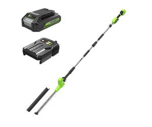 Greenworks 24V Taille-Haie à Batterie sur Perche Modulable, Lames de 51 cm Double Action, Coupe jusqu'à 28 mm, Pivot de tête de 112.5°, 3600 TR/Min, Batterie et Chargeur, Garantie 3 Ans PH24B211-01