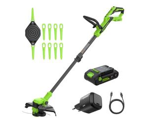 Greenworks 24V Tondeuse à Gazon sans Balai Gen2 2-en-1 avec Batterie pour Jardins Petits à Moyens, Hauteur réglable, Largeur de Coupe de 30 cm, inclut 10 Lames en Plastique, Batterie de 2,0
