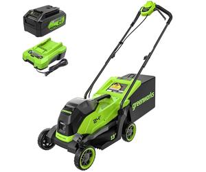 Greenworks 24V Tondeuse Gazon sans Fil avec Moteur sans Brosse, Largeur de Coupe 33 cm, Sac de 30L,Tondeuse Electrique Gazon Inclus Batterie 24V 4Ah et Chargeur, Garantie 3 Ans-MO24L411-01