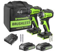 Greenworks 24V TOUNERIS sans fil 35 Nm et VISSEUSE Clé à chocs à percussion sans fil 220Nm, MOTEUR sans balais, 2 BATTERIES 2Ah, 1 CHARGEUR