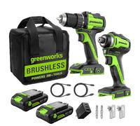 Greenworks 24V Visseuse Devisseuse Sans Fil 45Nm + 220Nm Visseuse à Chocs sans fil, (2) batteries USB-C de 2.0Ah (12.000mAh) et chargeur rapide USB-C de 65W (3 ports) CK321