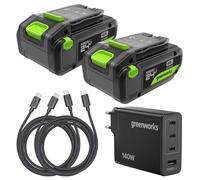 Greenworks 2x24V 4Ah Batterie High Power USB-C & Chargeur USB-C 140 W & Câble Kit, Compatible avec Tous Les Outils Greenworks 200+ de la Série 24 V, Garantie 2 Ans - K2D8DEA