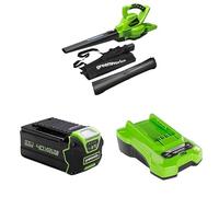 Greenworks 40V Aspirateur Souffleur sans Fil de Feuilles à Batterie avec Moteur sans Balais, 280 km/h, 9,63 m³/Min, Sac pour Mulching de 45L, Deux Batteries 5Ah et Chargeur, Garantie 3 Ans