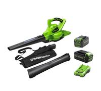 Greenworks 40V Aspirateur Souffleur sans Fil de Feuilles à Batterie avec Moteur sans Balais, 280 km/h, 9,63 m³/Min, Sac pour Mulching de 45L, Deux Batteries 4Ah &5Ah et Chargeur, Garantie 3 Ans