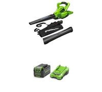 Greenworks 40V Aspirateur Souffleur sans Fil de Feuilles à Batterie avec Moteur sans Balais, 280 km/h, 9,63 m³/Min, Sac pour Mulching de 45L, Deux Batteries 4Ah et Chargeur, Garantie 3 Ans GD40BVK2X