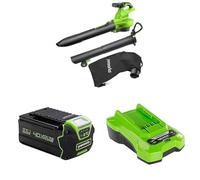 Greenworks 40V Aspirateur Souffleur sans Fil de Feuilles à Batterie avec Moteur sans Balais,370km/h, 4.17m³/Min, Sac pour Mulching de 45L, 4Ah Batteries et Chargeur, Garantie 3 Ans