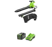 Greenworks 40V Aspirateur Souffleur sans Fil de Feuilles à Batterie avec Moteur sans Balais,370km/h, 4.17m³/Min, Sac pour Mulching de 45L, 4Ah Batteries et Chargeur, Garantie 3 Ans