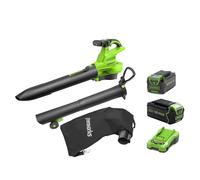 Greenworks 40V Aspirateur Souffleur sans Fil de Feuilles à Batterie avec Moteur sans Balais,370km/h, 4.17m³/Min, Sac pour Mulching de 45L, 4Ah &5Ah Batteries et Chargeur, Garantie 3 Ans