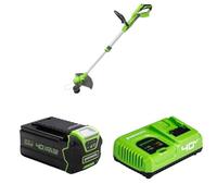 Greenworks 40V Coupe Bordure 33 cm avec Roue, Nylon 1,65 mm + Batterie 40V 5Ah Lithium-ION, Charge Rapide, LED à 3 Niveaux, Garantie 2 Ans + Chargeur G40UC5, Garantie 3 Ans.