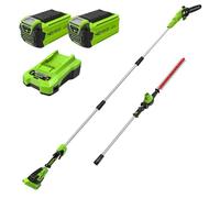 Greenworks 40V Scie à perche et taille-haie sans fil 2-en-1, moteur sans balais de 30 cm, lame à double action de 51 cm, batterie * 2 et chargeur GD40PSHK2x