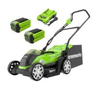Greenworks 40V Tondeuse à Gazon Sans Fil pour Pelouses Jusqu'à 400m², Largeur de Coupe de 35 cm, Sac de 40L, INCLUS Deux Batteries 40V 2Ah et Un Chargeur, Garantie 3 Ans-G40LM35K2X