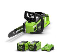 Greenworks Tronçonneuse à batterie GD40CS15K2X 35 cm, moteur sans balais, anti-rebond, 2x40V 2Ah