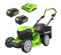 Greenworks 48V (2x24V) Tondeuse à Gazon Sans Fil Autopropulsée Pelouses Jusqu'à 480m², Largeur de Coupe 46cm, Sac 55L, INCLUS 2 X 24V 4Ah et Chargeur Double, Garantie 3 Ans , GD24X2LM46SPK4X