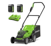 Greenworks 48V (2x24V) Tondeuse à Gazon Sans Fil pour Pelouses Jusqu'à 420m², Largeur de Coupe 36 cm, Sac de 40L, INCLUS Deux Batteries de 24V 4Ah et Chargeur Double, Garantie 3 Ans, G24X2LM36K4X