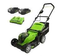 Greenworks 48V (2x24V) Tondeuse à gazon sans fil , 36cm largeur jusqu'à 200m² , 40L Sac de ramassage avec batterie 2x2Ah et chargeur à double fente,Garantie 3 Ans,GD24X2LM36K2x