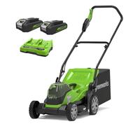 Greenworks 48V (2x24V) Tondeuse à Gazon Sans Fil pour Pelouses Jusqu'à 210m², Largeur de Coupe 36 cm, Sac de 40L, INCLUS Deux Batteries de 24V 2Ah et Chargeur Double, Garantie 3 Ans, G24X2LM36K2X
