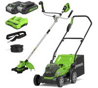Greenworks Bundle: G24X2LM36 Tondeuse à Gazon + GSK24B2X 24V Avec 2 Batteries 2Ah et Chargeur Universel + 2x24V Coupe-Bordure & Débroussailleuse GD24X2BCB