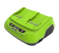 Greenworks Chargeur de batterie double 40 V 8 A universel - pour outils électriques et jardinage, charge 2 Ah en 30 min, 3 ans garantie - G40X2UC8