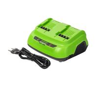 Greenworks Chargeur Rapide 24V 8A 200W Double Porte, Adapté à Toutes Les Batteries Greenworks 24V, 3 Ans de Garantie, G24X2C8/C2020BE