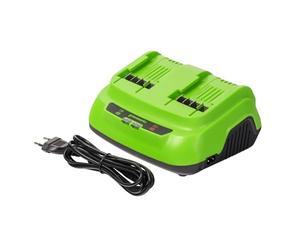 Greenworks Chargeur Rapide 24V 8A 200W Double Porte, Adapté à Toutes Les Batteries Greenworks 24V, 3 Ans de Garantie, G24X2C8/C2020BE