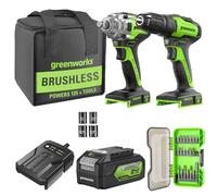 Greenworks Clé à chocs à percussion sans fil 400 Nm, Perceuse sans fil 35 Nm, moteur brushless, avec batterie 4Ah et d'embouts de vissage de 20 pièces