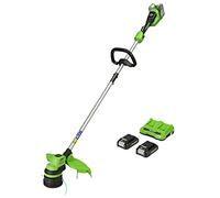 Greenworks Coupe-bordures 2x24V 33cm avec 2 Batteries 2Ah et Chargeur Double, Fil 2mm, Alimentation du Fil par Frappe Au Sol, mode Hi/Low GD24X2LTK2x