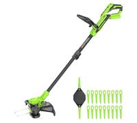 Greenworks Coupe-Bordures sans Fil 40 V 33,0 cm, Cordon d'alimentation Automatique, tête rotative, Coupe-Herbe léger, 20 Lames en Plastique + Couvercle de Lame, Batterie Vendue séparément