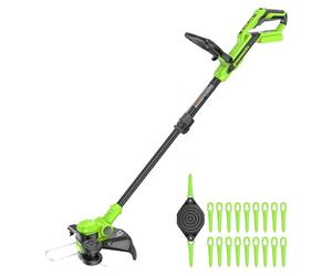 Greenworks Coupe-Bordures sans Fil 40 V 33,0 cm, Cordon d'alimentation Automatique, tête rotative, Coupe-Herbe léger, 20 Lames en Plastique + Couvercle de Lame, Batterie Vendue séparément