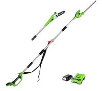 Greenworks G24PSHK2 Élagueuse et 51 cm Taille Haie à Batterie sur Perche 2 en 1 avec Bandoulière, Tronçonneuse 20 cm, Lames Double Action, Batterie 24V 2Ah et Chargeur, Garantie 3 Ans