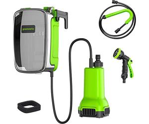 Greenworks G24SWP Pompe à Eau Submersible Sans Fil, 1800L/heure, Raccord Rapide 1/2", Tête de Pulvérisation 8-en-1, Tuyau de 2m SANS Batterie 24V Ni Chargeur, Garantie 3 Ans
