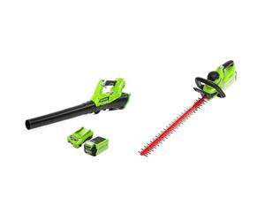 Greenworks G40ABK2 Souffleur à Batterie Axial de Feuilles Mortes sans Fil & G40HT61 Taille-Haie à Batterie, Lame Double Action de 61 cm, Coupe Jusqu'à 27 mm
