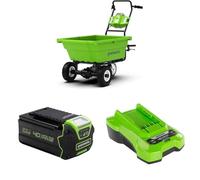 Greenworks G40GC Chariot de Jardin électrique autotracté 106L/100kg, basculement Facile, sans Batterie/Chargeur + Batterie 40V 5Ah G40B5 + Chargeur 40V 2A G40C