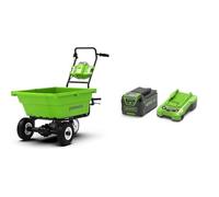 Greenworks G40GC Chariot de Jardin électrique autotracté 106L/100kg, basculement Facile, sans Batterie/Chargeur + Kit Batterie 40V 4Ah + Chargeur Universel 2A GSK40B4