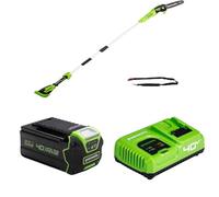 Greenworks G40PSF Élagueuse sur Perche 8-Pouces, 2.58 m Portée + Batterie 40V 5Ah Lithium-Ion, Charge Rapide, LED à 3 Niveaux, Garantie 2 Ans + Chargeur G40UC5, Garantie 3 Ans.