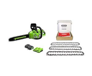 Greenworks GD24X2CS36K4X Tronçonneuse à Batterie Moteur Sans Balais, Longueur Guide-Chaîne 35 cm, Vitesse Chaîne 20 m/s, Graisseur Automatique, 2 Batteries 24V 4Ah et Chargeur Double & Oregon