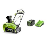 Greenworks GD40ST Souffleuse à Neige Mono-Étagée sans Fil Moteur sans Balai, Trajectoire Déblaiement 51 cm, Profondeur 30 cm, 1900 TR/Min, Rotation à 180° + 4Ah et Chargeur Universel Puissance 2A
