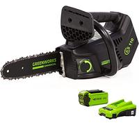 Greenworks GD40TCSK2 Tronçonneuse à Batterie Top Poignée Moteur Sans Balais, Longueur Guide-Chaîne 25 cm, Vitesse de Chaîne 12m/s, 2,4kg, Graisseur Automatique, Anti-rebond, Batterie 40V 2Ah, Chargeur