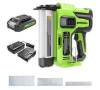 Greenworks Kit cloueuse sans balais 24 V 18 GA avec agrafeuse sans fil, batterie 2 Ah et chargeur 2 A